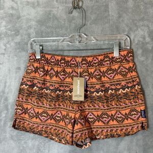 NWT Patagonia Barely Baggies Shorts Womens Small Tiki Orange Brown Aztec Unlined